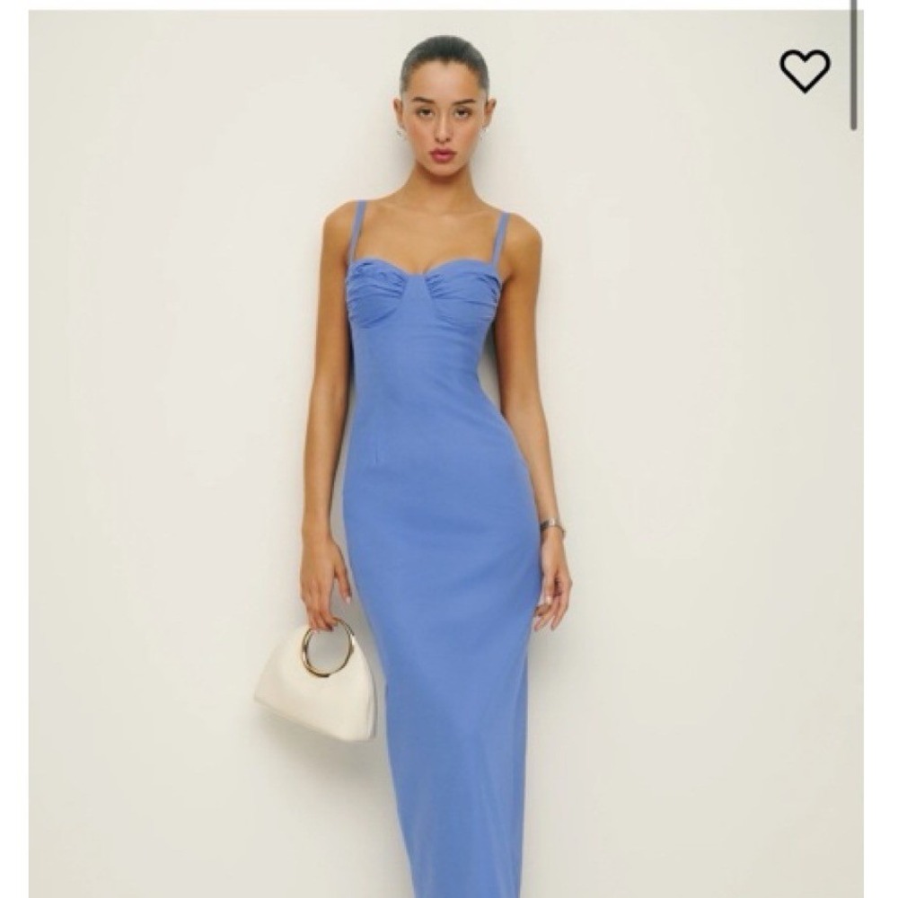 REFORMATION Stormi Cotton Bustier Dress Blue Size 12 Smocked Back